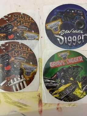 Monster Jam Stickers (Monster Mutt, Son-Uva Digger, and Grave Digger)